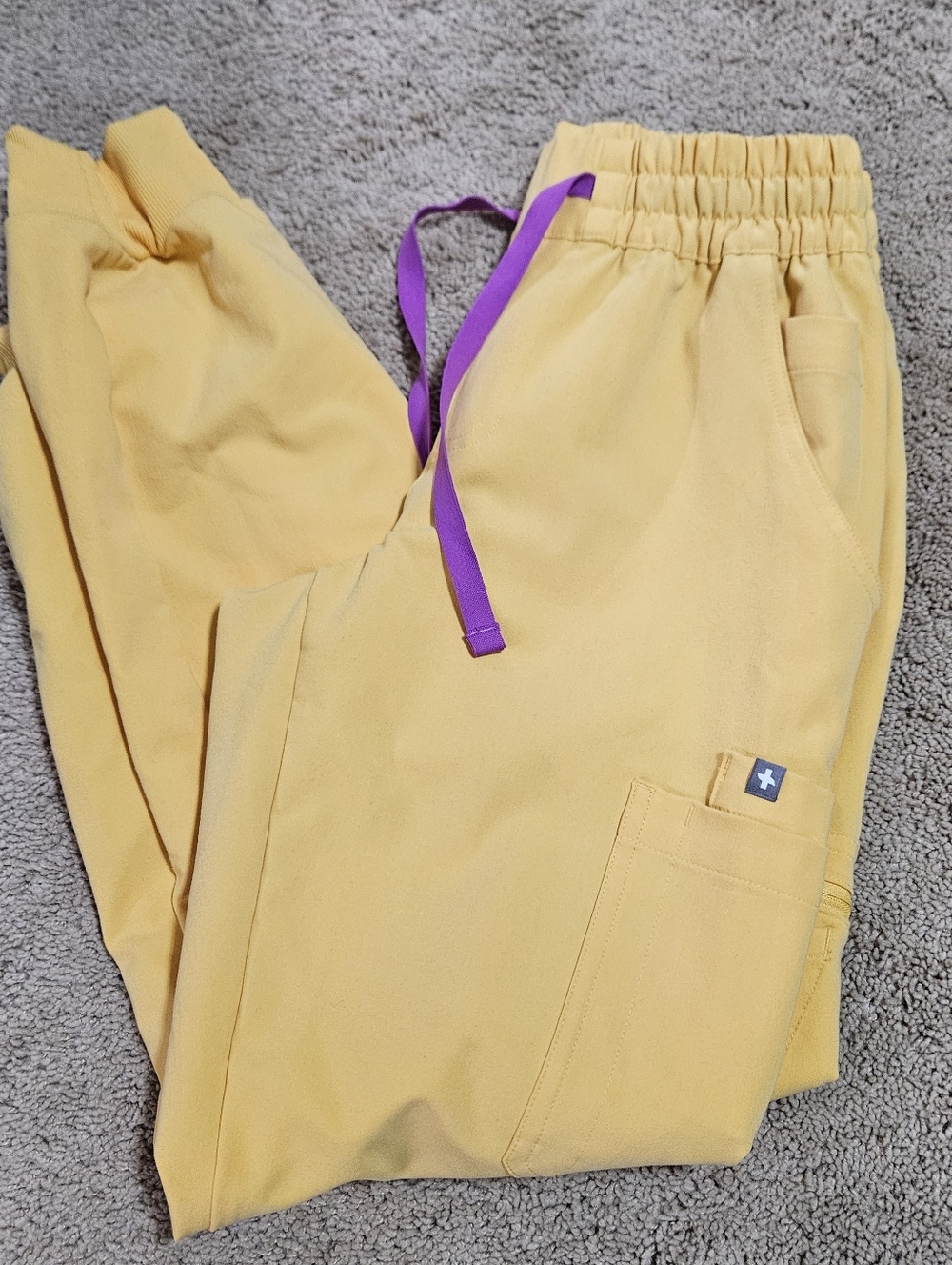 Figs Mustard Yellow Drawstring Jogger Pants with Purple Tie - Picture 8 of 8